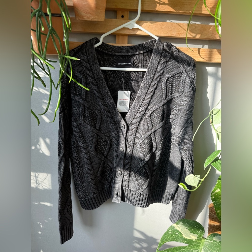 Lucky Brand Women's Dark Gray Cable Knit Cardigan